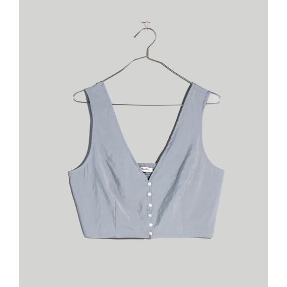 Madewell Softdrape Gwen Crop Vest Top Still Dawn Gray Fitted V Neck US 12 NWT - Picture 2 of 12